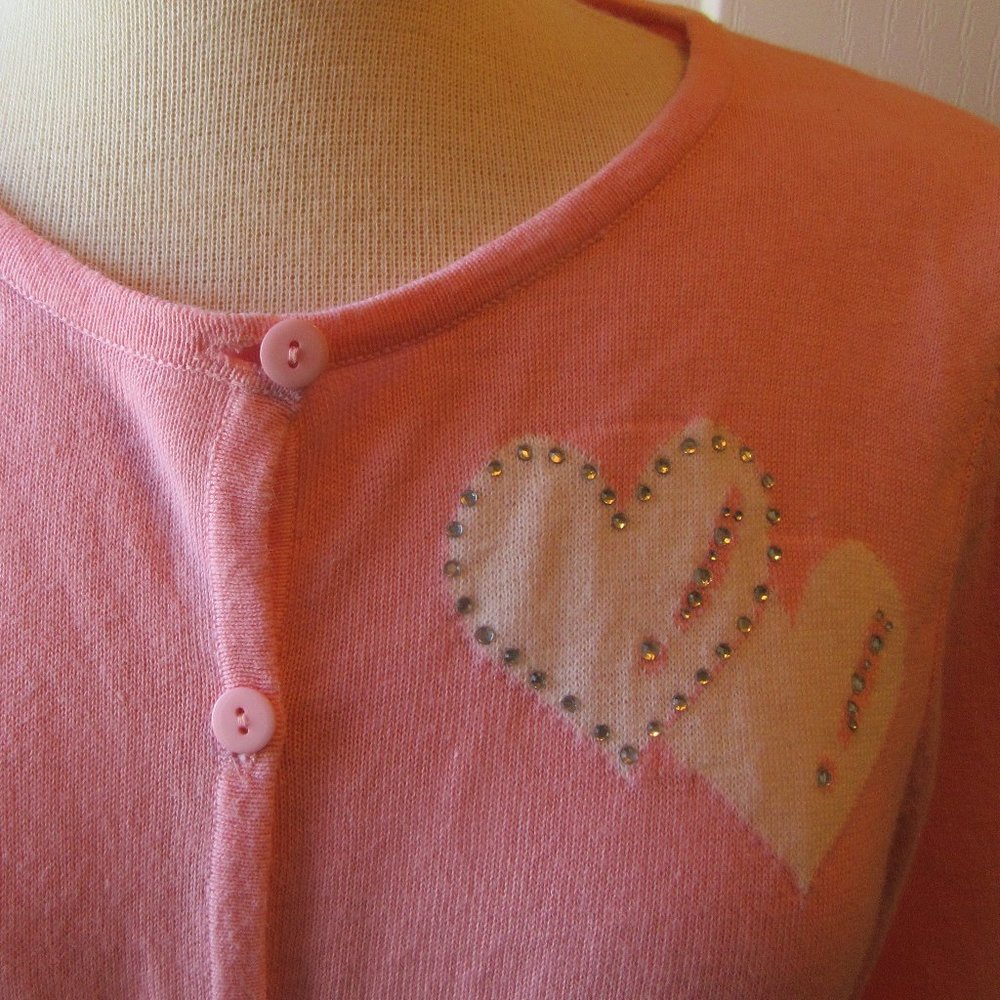 Vintage Designer Originals Petite Med heart cardigan sweater w. rhinestones